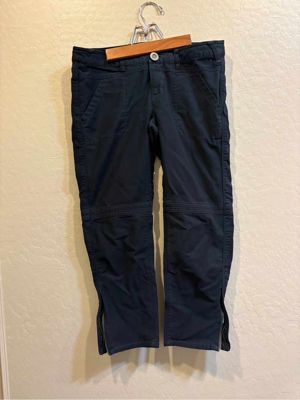 Free People Navy Zip-Hem Utility Chinos